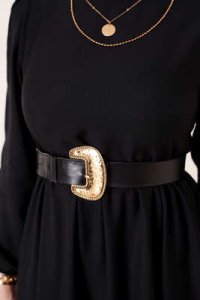 Omuz Büzgülü Elbise Siyah